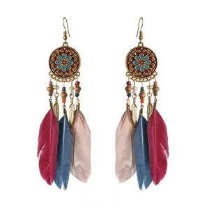 Yiwu charm feather beaded earrings for ladies fashion jewelry