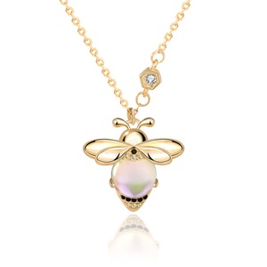 Desain asli 925 perak murni liontin halus kalung kecil aroma Moonstone trendi hewan lebah DIY Aksesori grosir - Product Image 1