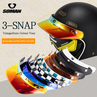 Visière de casque de moto SOMAN compatible avec les casques ouverts 3/4, demi-casques, protection solaire, visière rétro à 3 clips