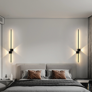 Lampada <span class=keywords><strong>da</strong></span> <span class=keywords><strong>Parete</strong></span> LED Moderna Minimalista in Ferro, Illuminazione Lineare Creativa per <span class=keywords><strong>Camera</strong></span> <span class=keywords><strong>da</strong></span> <span class=keywords><strong>Letto</strong></span>, Dimmerabile, Paralume Oro/Nero - Product Image 2
