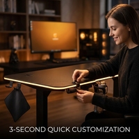 Nouveau modèle 2026 – Bureau de gaming en métal extensible RGB avec éclairage LED et surface en bois – Poste de travail ergonomique