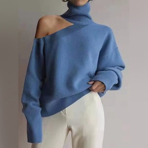 Suéter de Cuello Alto para Mujer, Diseño Otoñal e Invernal, Estilo Casual y Relajado, con Líneas de Color - Product Image 3