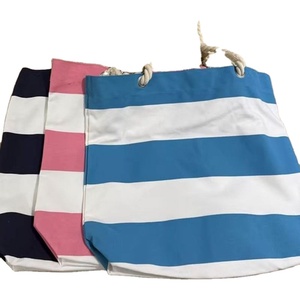 Sac fourre-tout en coton rayé écologique en gros, réutilisable, recyclé, pour les courses, avec poignées en corde - Product Image 1