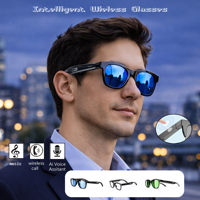 Factory Wholesale Smart Glasses BT Calling Smart Audio Sunglasses Color Change Lens  Cheap Price AI Voice Assistant FM Function