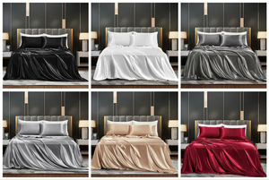 ชุดเครื่องนอนผ้าซาตินและหมอน4ชิ้นชุดผ้าปูเตียงขนาดควีนไซส์ทำจากผ้าไหมเทียมเนื้อแข็ง - Product Image 6