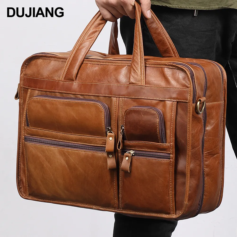 Vente en gros de porte-documents vintage pour hommes sac d'affaires en cuir véritable mallette pour ordinateur portable sac pour hommes bureau épaule sac à main Messenger