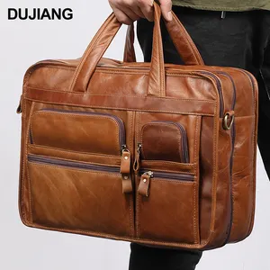 Grosir tas kantor pria Vintage tas kulit asli bisnis tas Laptop tas untuk pria tas bahu kantor Messenger
