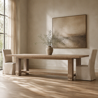Table à manger de luxe en bois massif avec pieds cannelés architecturaux, table rectangulaire en bois pour hôtel, villa, salle à manger, ensemble de meubles