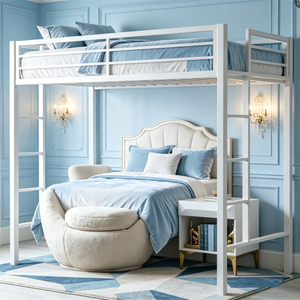 <span class=keywords><strong>Cama</strong></span> Alta Nórdica Moderna de Hierro para Dormitorio Escolar, Personalizable, Individual/Doble, Negra/Blanca, para Apartamento/Hotel - Product Image 1