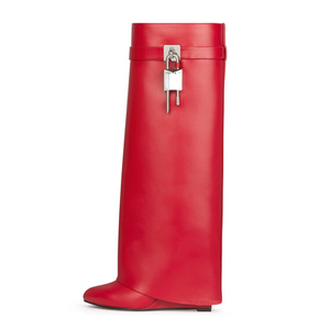 Botas contralto altezza crescente lucchetto taglio pantaloni tacco zeppa scarpe da <span class=keywords><strong>donna</strong></span> <span class=keywords><strong>stivali</strong></span> <span class=keywords><strong>neri</strong></span> al ginocchio - Product Image 3