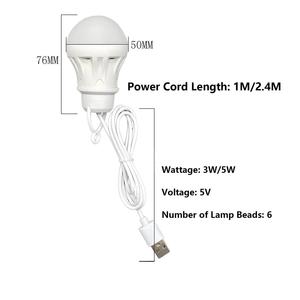 1pcs USB LED bóng đèn 3W/5W Đèn xách tay 5V sách đèn tiết kiệm năng lượng Khẩn Cấp Đèn ngoài trời cắm trại ánh sáng trong nhà đọc bóng đèn - Product Image 2