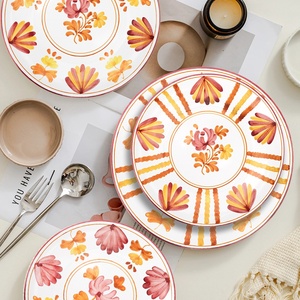 Nuevo Modelo 2026, Vajilla de Porcelana Fina con Diseño de Planta de Tinta Naranja, Estilo Europeo, Platos de Cena Estilo Occidental para Hotel - Product Image 1