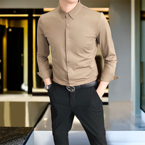 Camisas Camisas OEM/ODM nuova <span class=keywords><strong>camicia</strong></span> da uomo Business Casual <span class=keywords><strong>Slim</strong></span>-<span class=keywords><strong>fit</strong></span> Non in ferro camicie da uomo a maniche lunghe girocollo nero - Product Image 6