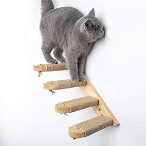 Cat Climbing Shelf Wall Mounted Four Step Cat Stairway with Jute Scratching for Cats Perch Platform Supplies