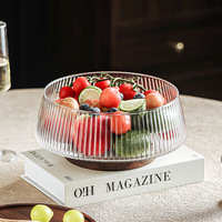 Socle en bois Grand bol en verre Salade de pâtes Fruits Yaourt Dessert Présentoir de céréales avec couvercle en bois pour servir un bol de service élégant