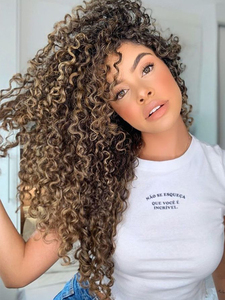 Rubio miel escarchado inspirado en Beyoncé # <span class=keywords><strong>Peluca</strong></span> de Cabello Brasileño con Ondas Profundas, 27 Jerry Curls, 13x6, Sin Pegamento, Pre-Desplumada - Product Image 6