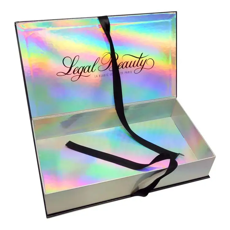 Prezzo competitivo Glitter flip top confezione regalo magnetica shinny holographic Cosmetic Skincare set scatola di imballaggio per parrucca di estensione dei capelli