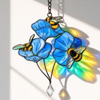 Attrape-soleil en vitrail Art Déco à thème abeille, motif floral bleu, décoration Cottagecore, cadeau unique pour anniversaire YAPPIE HD-0374