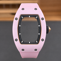 Montre mécanique automatique pour femme, de luxe, mode, 07-01, en céramique rose, boîtier tonneau, cadran squelette, style business décontracté
