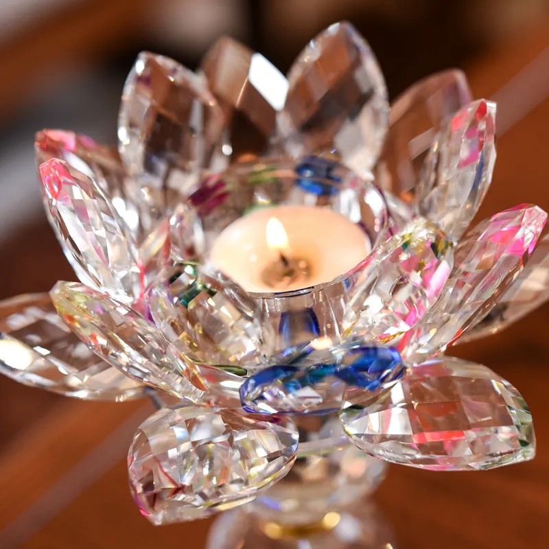 Großhandel Home Decoration 3 Größe Kristallglas Lotus Flower Candle Tee licht halter Kerzenhalter