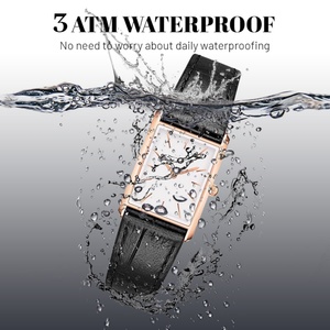 Bracelet en cuir véritable rectangulaire noir, vert, marron, or, logo personnalisé, montre carrée simple pour homme et femme, cadeau - Product Image 5