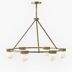 Diseño moderno <span class=keywords><strong>España</strong></span> alabastro latón forma redonda colgante Natural iluminación hogar Hotel sala de estar 6 luces araña de mármol - Product Image 1