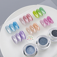 Poudre à ongles magnétique effet œil de chat blanc porcelaine, blanc argenté, effet eau claire, haute brillance, pigment transparent pour nail art