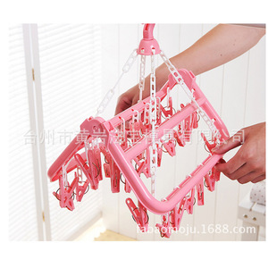 Folding Clothes Hanger <b>Plastic</b> Multi Clip Sock Rack Square <b>Hook</b> Type 32.5cm x 32.5cm Foldable Space Saving Drying Rack - Product Image 2