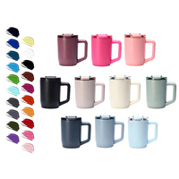 Mug à café isotherme en acier inoxydable de 450 ml avec poignée et couvercle rabattable, personnalisable avec logo, idéal pour le bureau et la consommation quotidienne