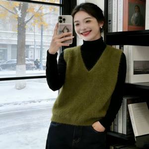 Pull sans manches en <span class=keywords><strong>mohair</strong></span> à col en V pour femmes, nouvelle collection printemps - Product Image 4