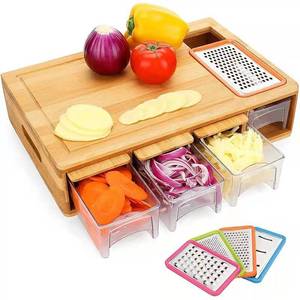 Creative kitchen cutting board with drawers for vegetable sorting and storage; <b>bamboo</b> pull-out cutting board for categorizing - Product Image 1