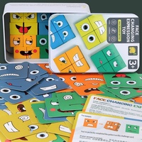 Jeu de blocs de construction en bois à visages interchangeables, puzzle de combat, cube d'association, aides pédagogiques éducatives pour enfants