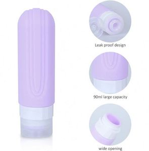 Kit de voyage écologique anti-fuite approuvé avec logo personnalisé, 90 ml, quatre pièces, flacons de toilette en silicone rechargeables pour avion - Product Image 4