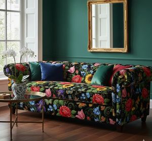 Tissu d'ameublement imprimé floral et papillons au mètre, élégant textile de jardin botanique pour canapé, chaise et coussin - Product Image 1