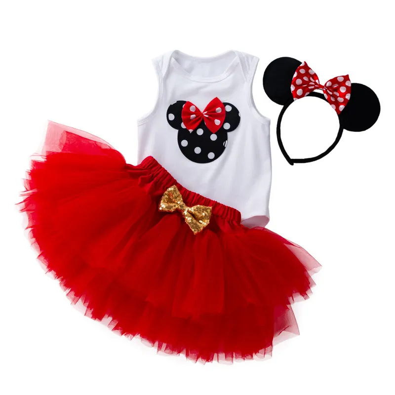 Estilo caliente Mickey niños vestido ropa de manga corta Pompadour vestido niño bebé niña vestido de cumpleaños