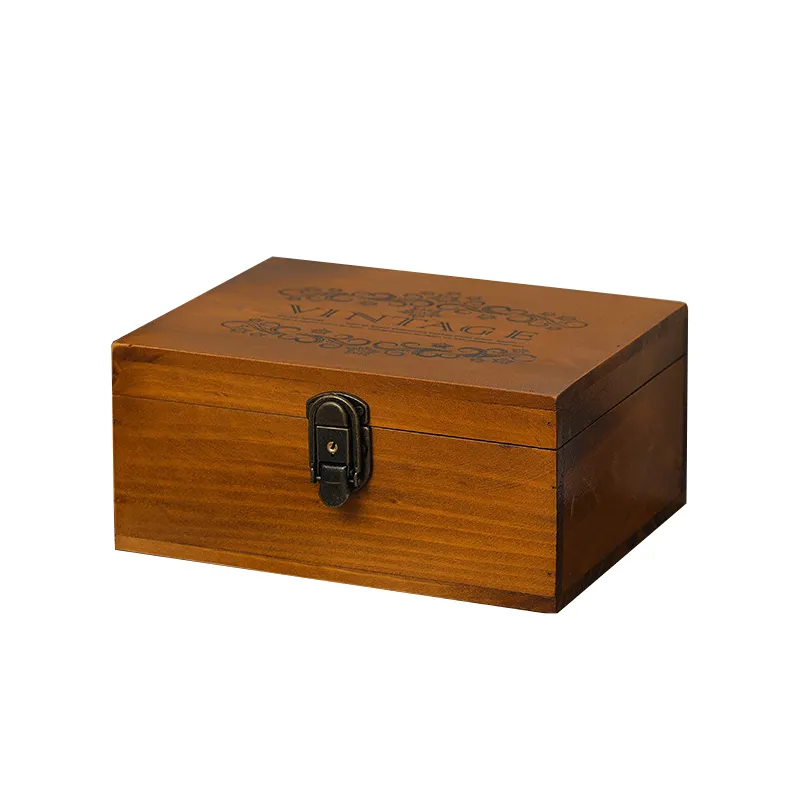 금속 힌지 플립 뚜껑이있는 맞춤형 장식 나무 보물 상자 미완성 소나무 나무 선물 보관 상자