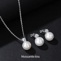 S925 Silber Moissanit Perlen Schmuckset, Luxuriöses Nischen-Moissanit Halskette und Ohrringe, Damen Hochzeits- und Partyschmuck