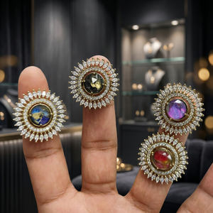 Vintage Sunburst Gemstone Statement <b>Ring</b> <b>Gold</b> Tone Floral Halo <b>Cocktail</b> <b>Ring</b> Elegant Women Fashion Party Jewelry - Product Image 3