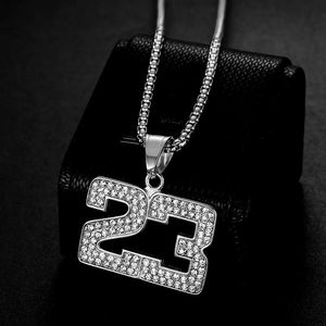 yunnique <b>Titanium</b> Steel Gold Plated Diamond Encrusted 23 Number Pendant Necklace Unisex Hip Hop Jewelry Gift - Product Image 3