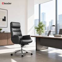 Chaise de bureau de direction ergonomique pivotante et réglable en cuir, rembourrée, avec base en acier, dossier haut, pour usage commercial