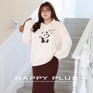 Sudadera con Capucha Extra Grande para Mujer Happy Plus, Color Blanco Hueso y Negro, Estampado de Panda, Felpa, Talla Grande, Informal, N8756 - Product Image 1