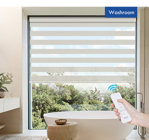 Stores verticaux de fenêtre de décoration intérieure intelligente Double <span class=keywords><strong>bande</strong></span> Alexa électrique motorisé en polyester occultant motif zèbre moderne - Product Image 4