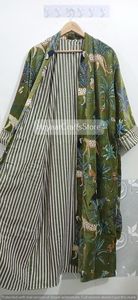 Robe longue en velours à imprimé animal vert, col châle, manches trois quarts, imprimé numérique, pour l'été - Product Image 5