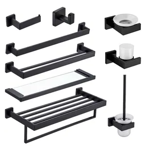 Hotel Accessori Per il Bagno In Acciaio Inox Da Bagno Nero Hardware Set 9 pcs