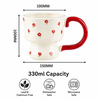Nouvelles arrivées d'usine : Mignonne tasse en céramique rouge avec nœud, 330 ml, tasse à café en porcelaine, passe au micro-ondes, idéale comme cadeau de mariage