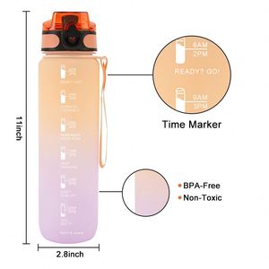 Botella de Agua Deportiva Motivacional de Tritán, Libre de BPA, Económica, de Plástico, 1000 ml, Duradera, con Indicador de Tiempo para Beber, para Niños - Product Image 2