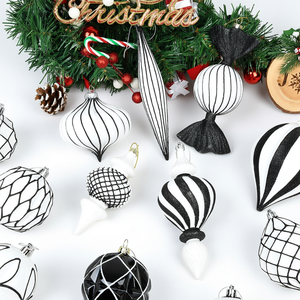 Black <b>White</b> Hand Painted Glass <b>Christmas</b> Ornaments Irregular Shapes Modern Hanging <b>Tree</b> <b>Decorations</b> - Product Image 1