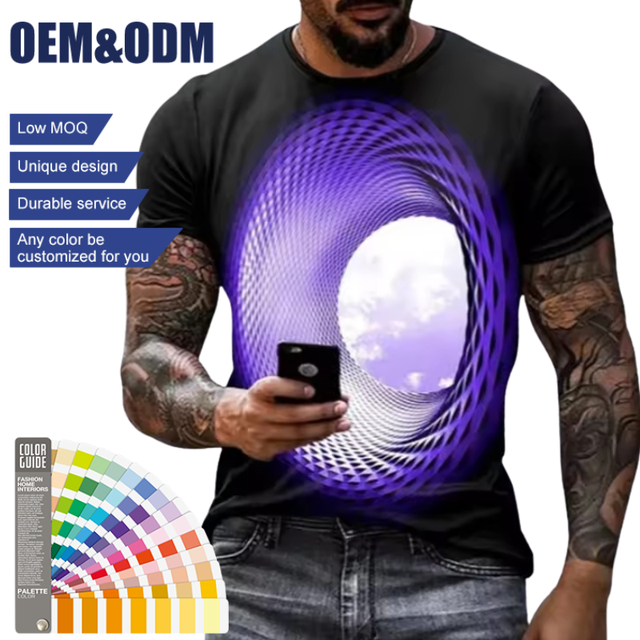 OEM ODM Custom Low MOQ Men's Vintage 3D Printed Eco-Friendly Graphics T-Shirt Unique Optical Illusion Short Sleeve Casual