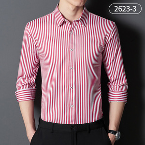 เสื้อเชิ้ตผู้ชายลายทาง ยืดได้ แขนยาว ไม่ต้องรีด กันยับ สไตล์ลำลอง <span class=keywords><strong>เกาหลี</strong></span> แฟชั่น เสื้อผ้าผู้ชาย ขายส่ง - Product Image 6