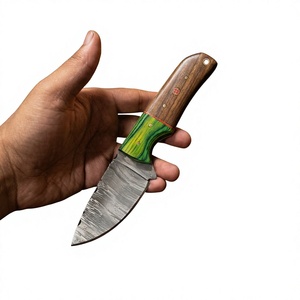 Couteau de camping à lame fixe Drop Point en acier Damas avec manche en bois Pakka bleu 20 cm, couteau de survie extérieur DIY - Product Image 4
